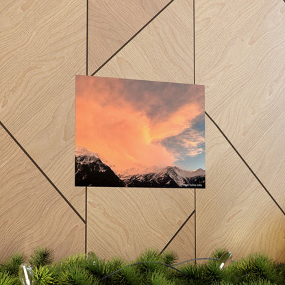 Golden Sunset Mountain Poster - 16" x 12" Landscape Photo Print